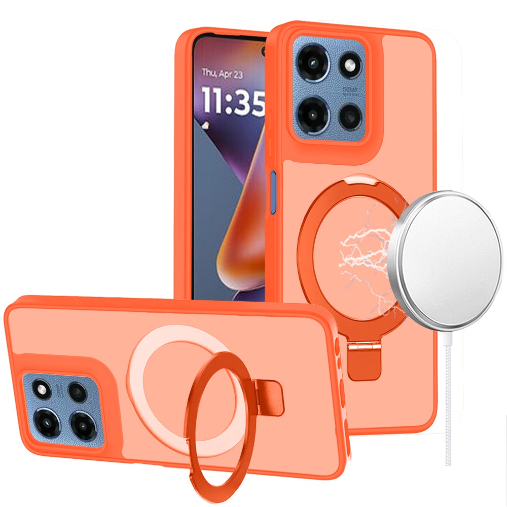 for moto g 5g 2025/2026 / g play 2026 magnetic matching ring stand full rotation matte hybrid cosmic orange
