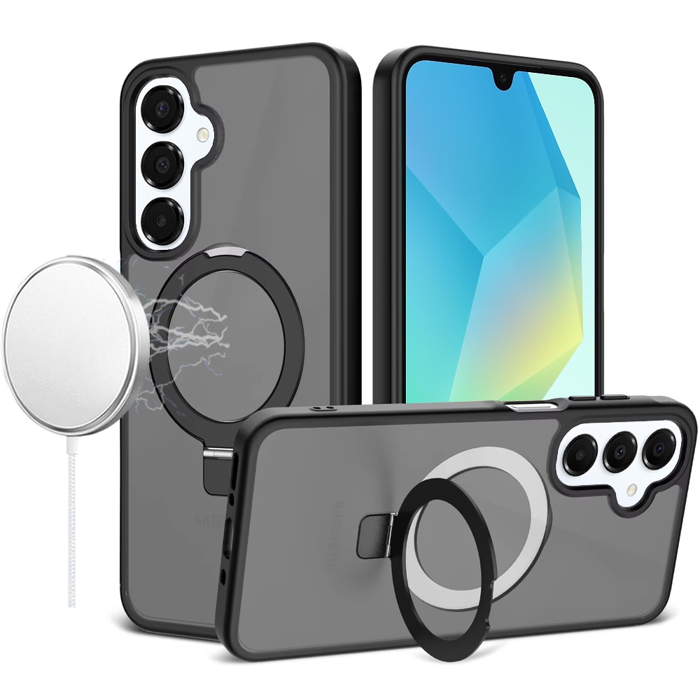 for samsung a16 5g magnetic matching ring stand full rotation matte hybrid black