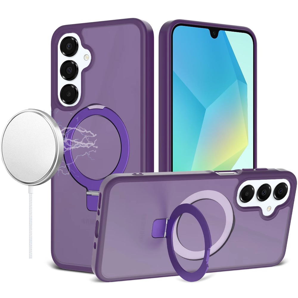 for samsung a16 5g magnetic matching ring stand full rotation matte hybrid dark purple