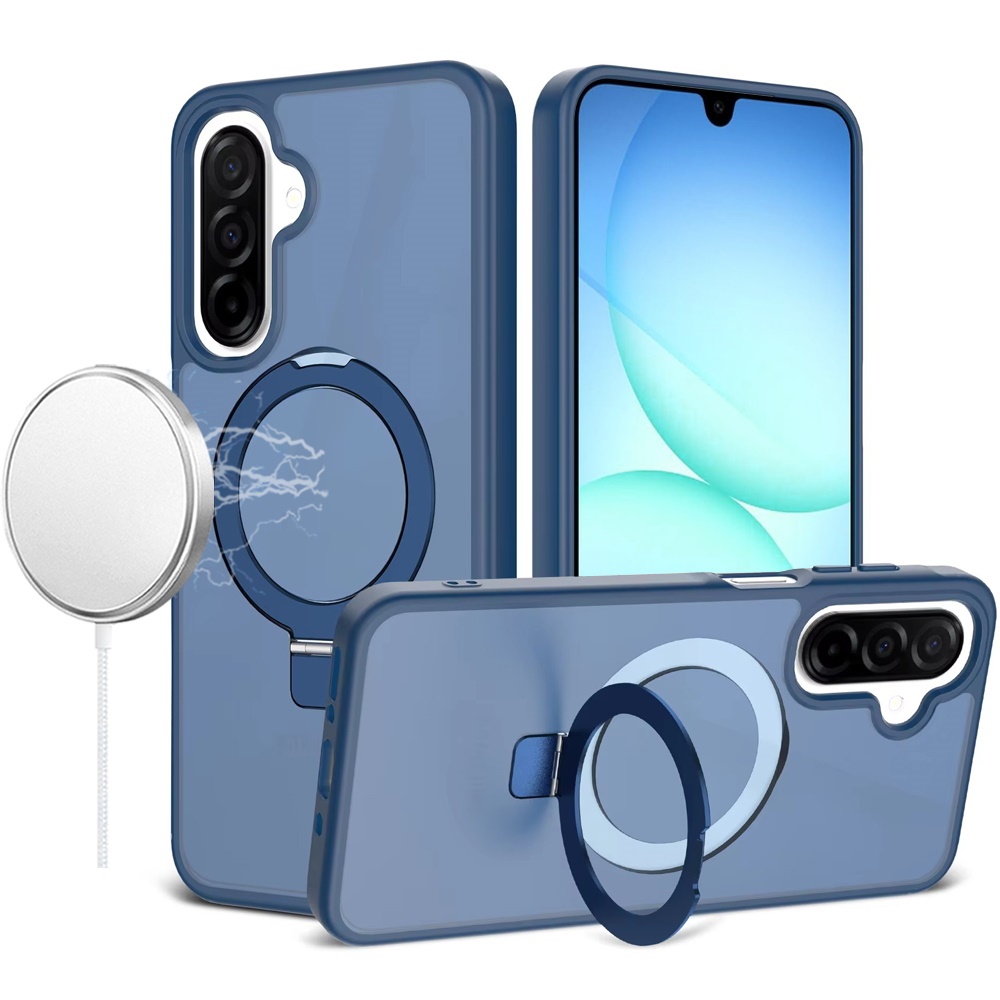 for samsung a17 5g magnetic matching ring stand full rotation matte hybrid blue