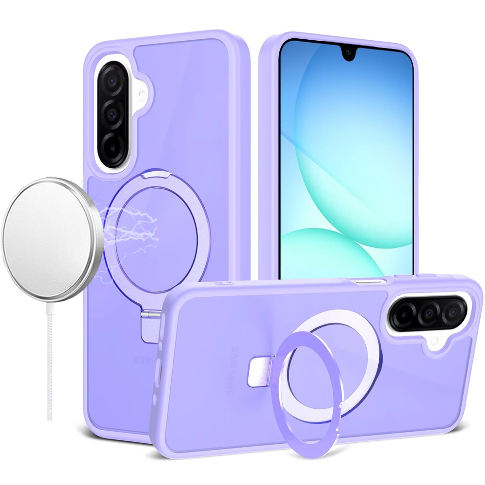 for samsung a17 5g magnetic matching ring stand full rotation matte hybrid light purple