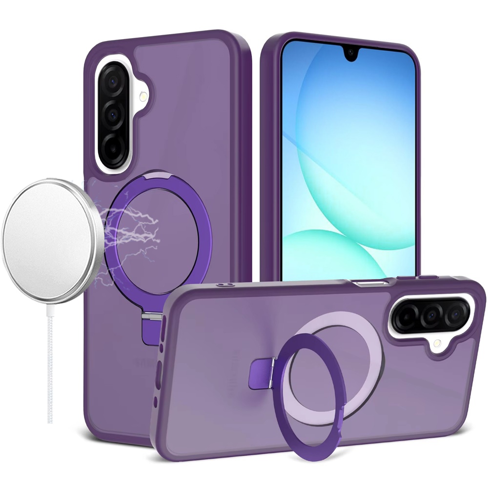 for samsung a17 5g magnetic matching ring stand full rotation matte hybrid dark purple