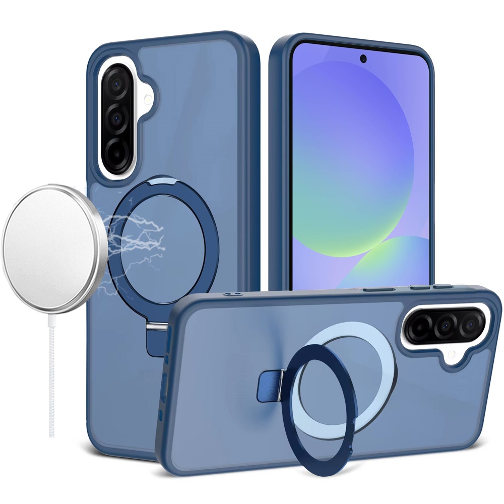 for samsung galaxy a37 magnetic matching ring stand full rotation matte hybrid blue