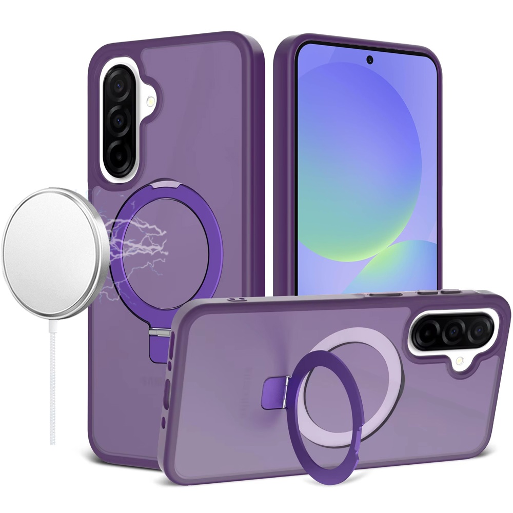 for samsung galaxy a37 magnetic matching ring stand full rotation matte hybrid dark purple