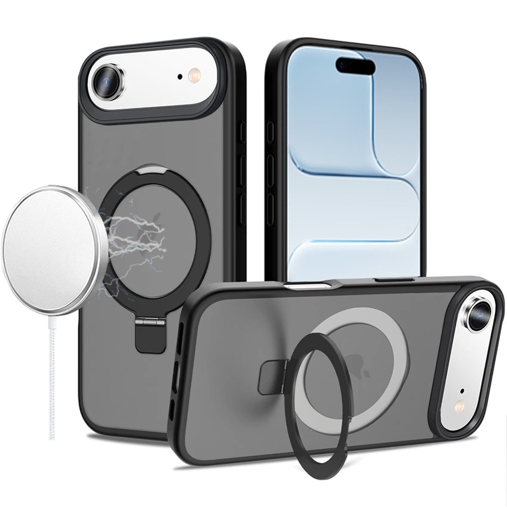 for iphone 17 air magnetic matching ring stand full rotation matte hybrid black