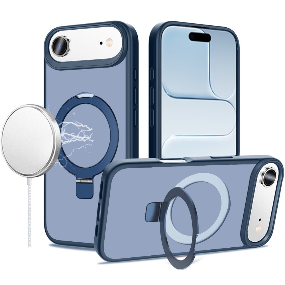 for iphone 17 air magnetic matching ring stand full rotation matte hybrid blue