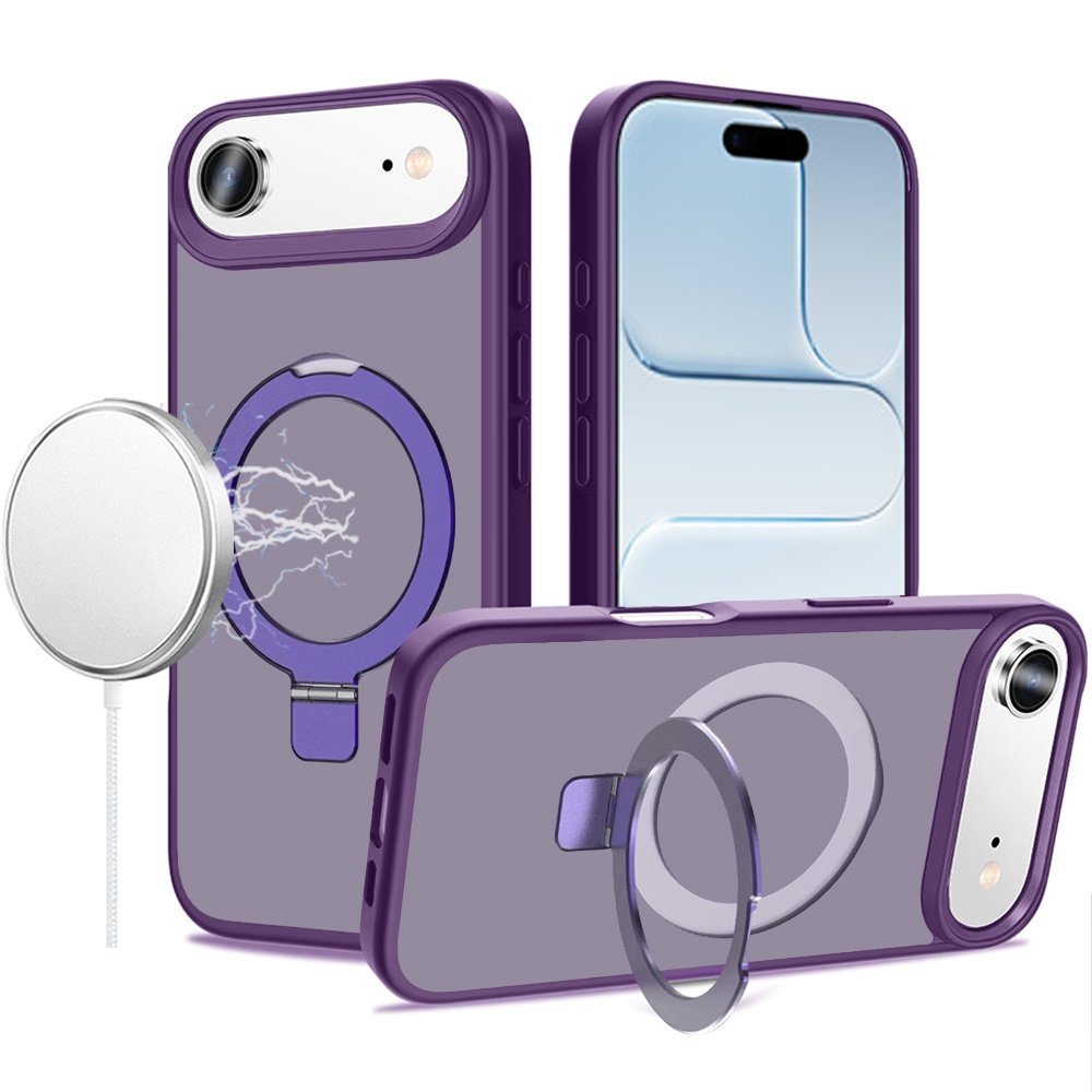 for iphone 17 air magnetic matching ring stand full rotation matte hybrid dark purple