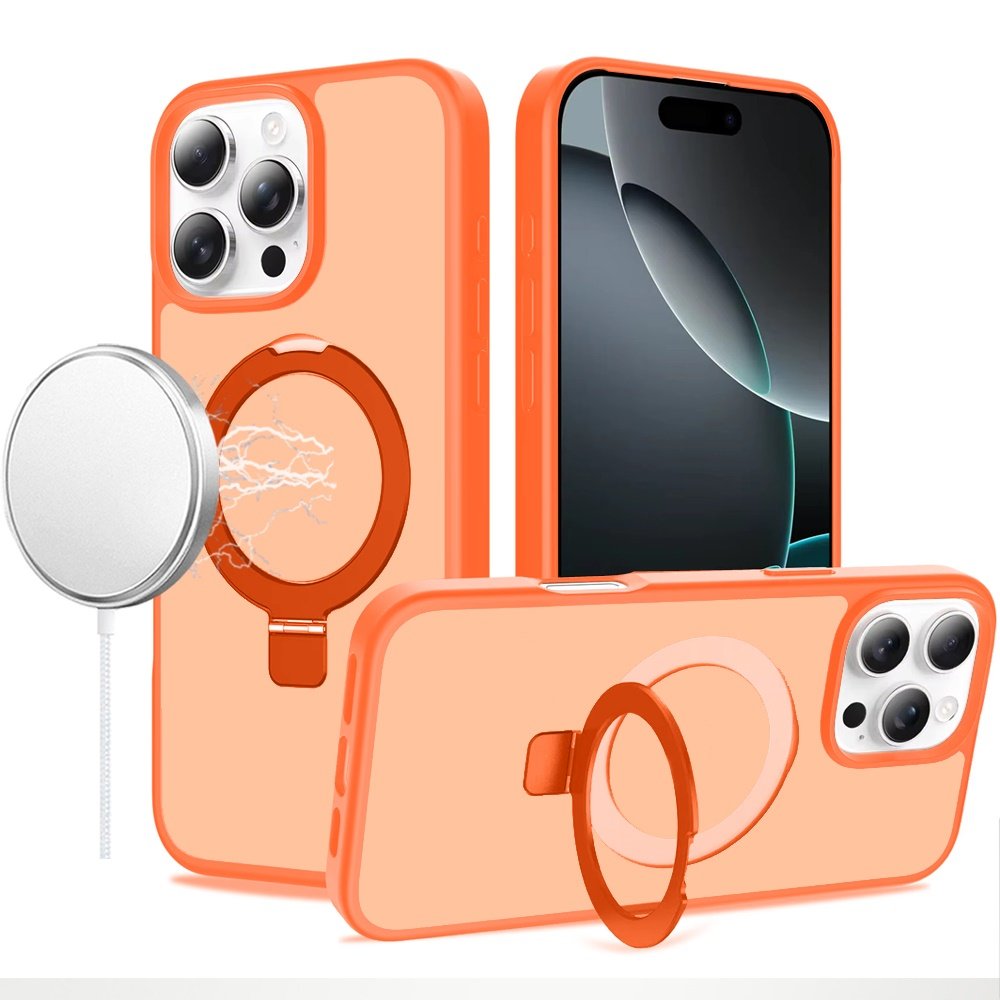 for iphone 16 pro max 6.9 inch magnetic matching ring stand full rotation matte hybrid cosmic orange
