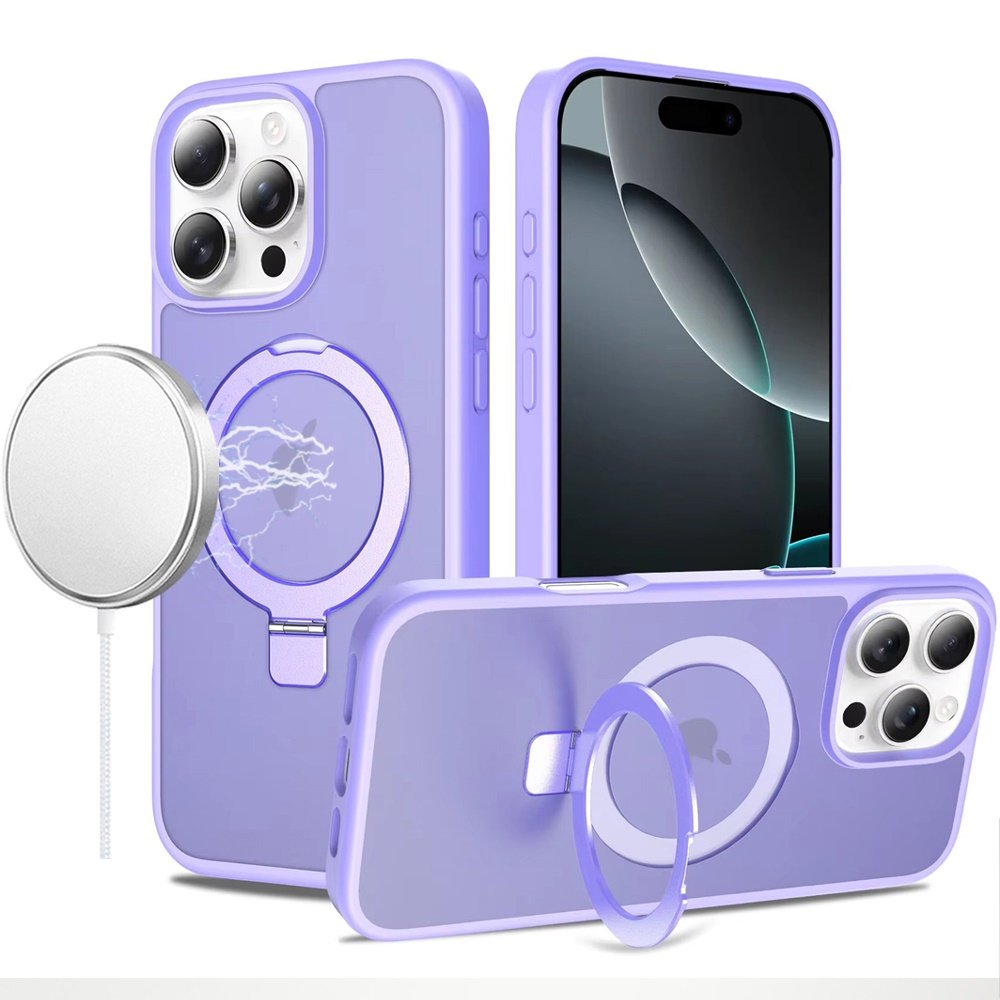 for iphone 16 pro max 6.9 magnetic matching ring stand full rotation matte hybrid light purple