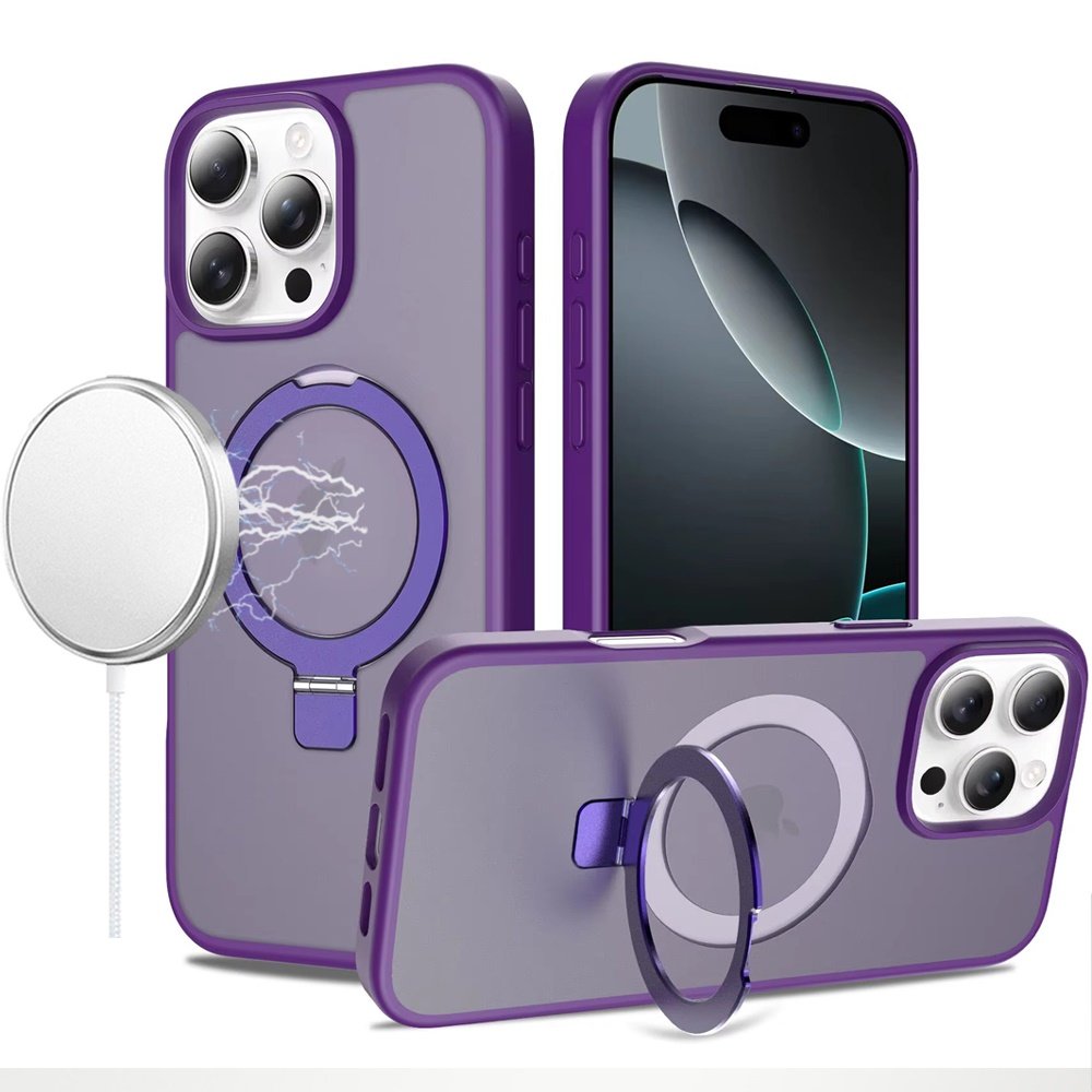 for iphone 16 pro max 6.9 magnetic matching ring stand full rotation matte hybrid dark purple