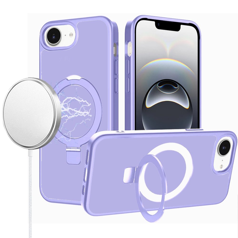 for iphone 17e / 16e / se4 magnetic matching ring stand full rotation matte hybrid light purple