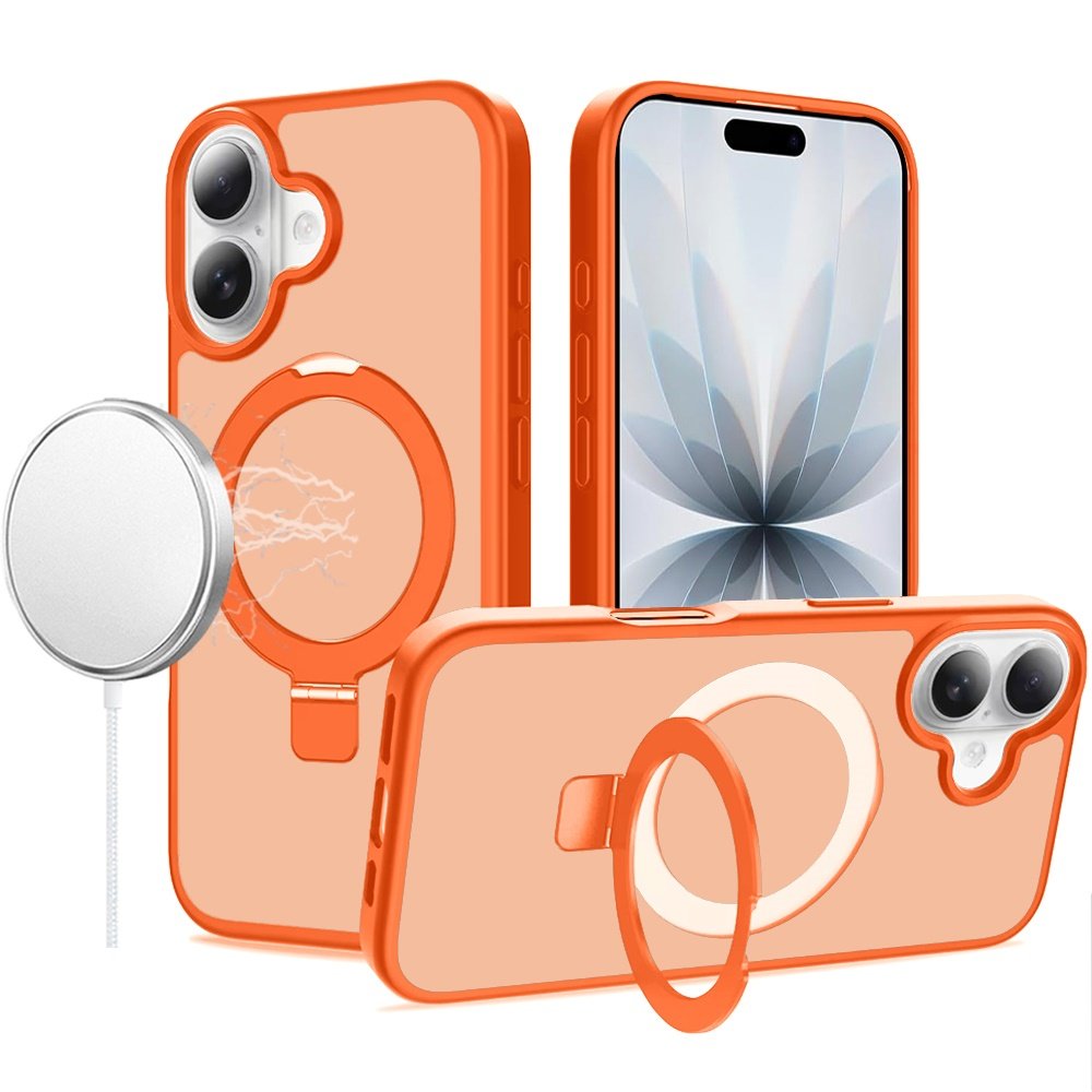 for iphone 17 magnetic matching ring stand full rotation matte hybrid cosmic orange