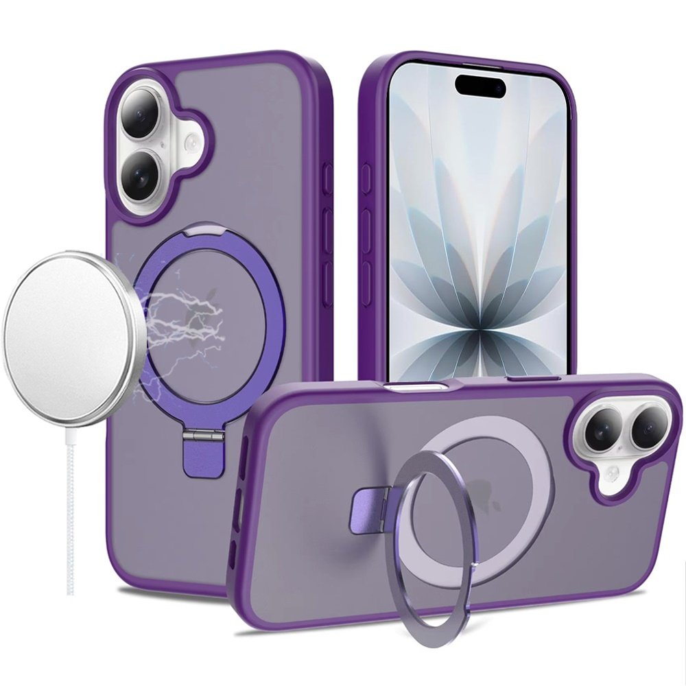 for iphone 17 magnetic matching ring stand full rotation matte hybrid dark purple