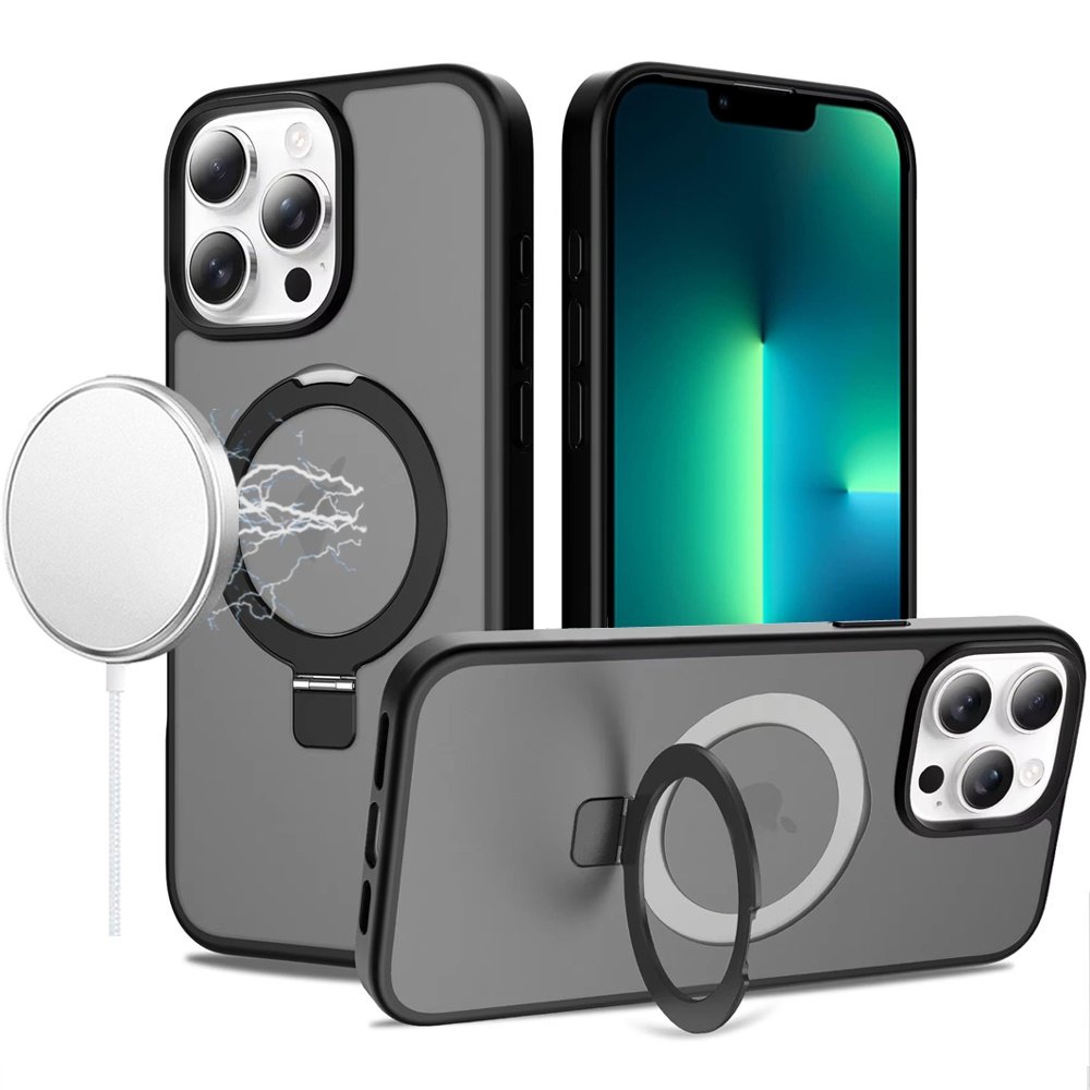 for iphone 13 pro magnetic matching ring stand full rotation matte hybrid black