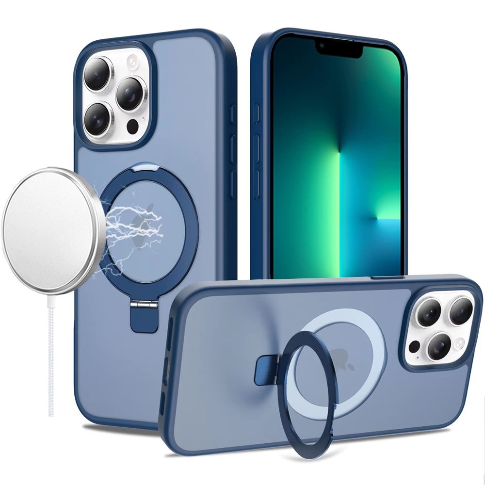 for iphone 13 pro magnetic matching ring stand full rotation matte hybrid blue