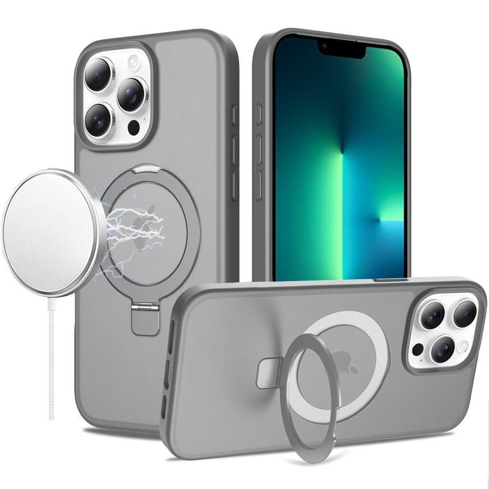 for iphone 13 pro magnetic matching ring stand full rotation matte hybrid grey