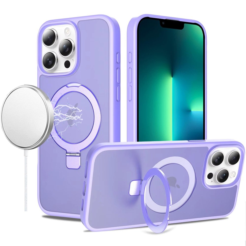 for iphone 13 pro magnetic matching ring stand full rotation matte hybrid light purple