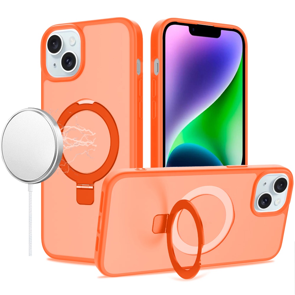 for iphone 13/14 magnetic matching ring stand full rotation matte hybrid cosmic orange