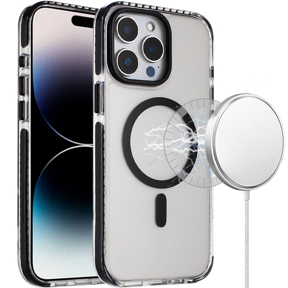 for iphone 14 pro max 6.7" transparent matching color magnetic ring hybrid black