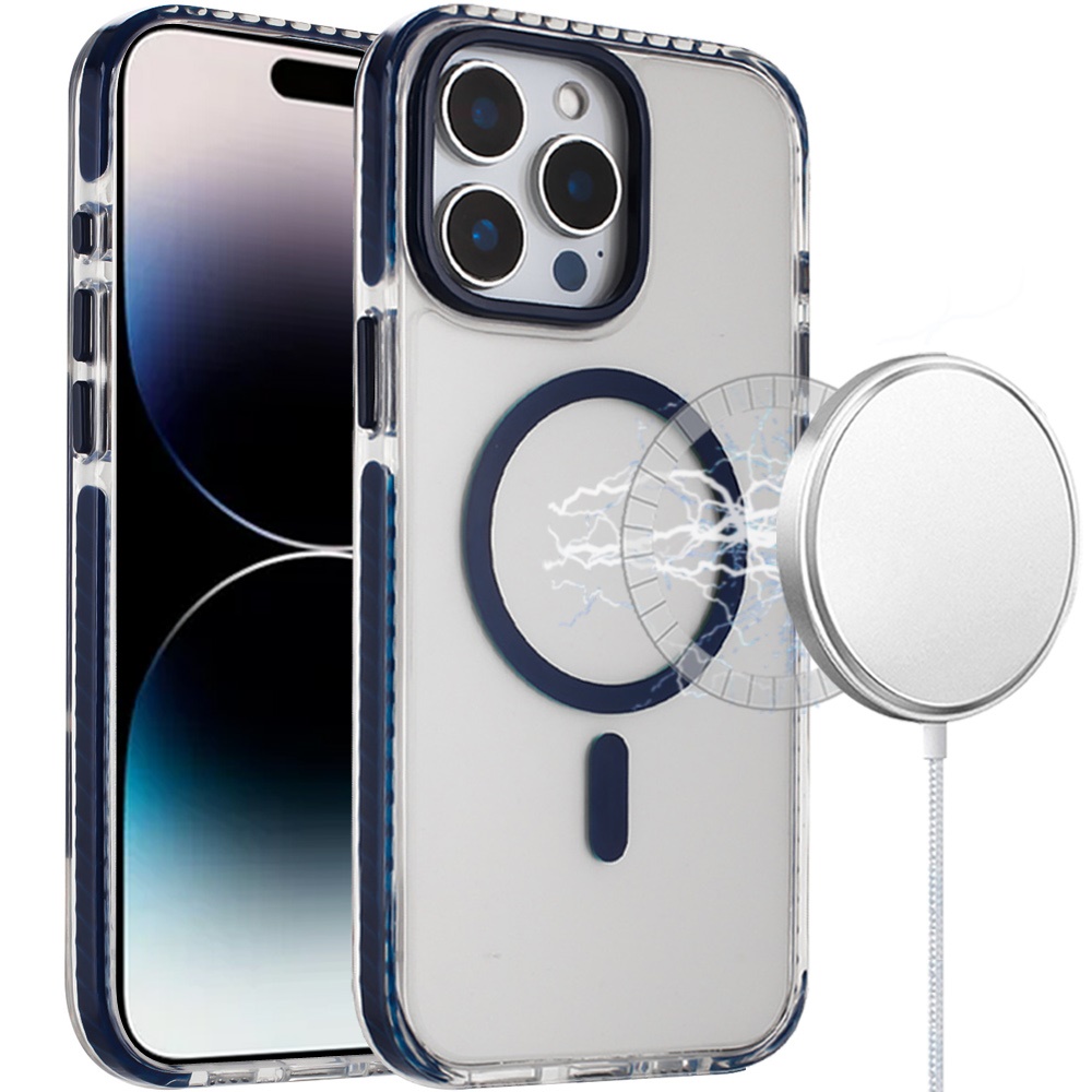 for iphone 14 pro max 6.7" transparent matching color magnetic ring hybrid blue