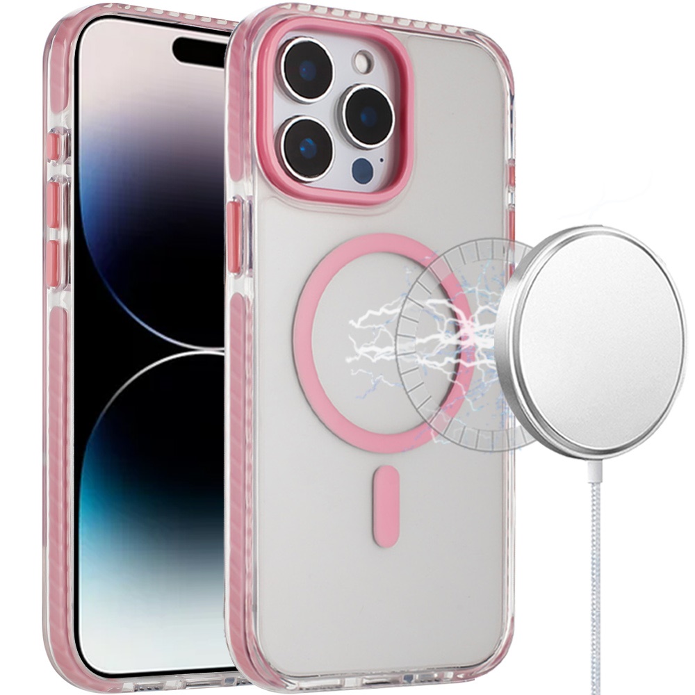 for iphone 14 pro max 6.7" transparent matching color magnetic ring hybrid pink
