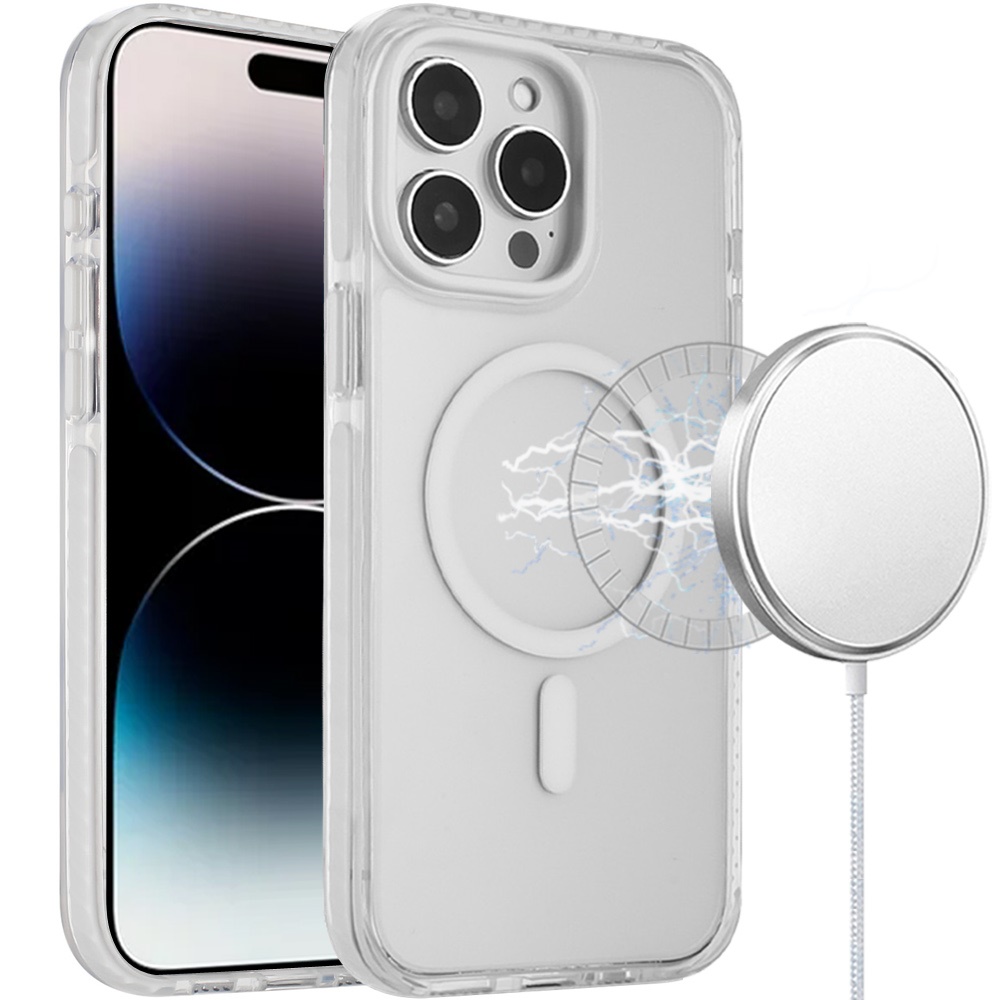 for iphone 14 pro max 6.7" transparent matching color magnetic ring hybrid white