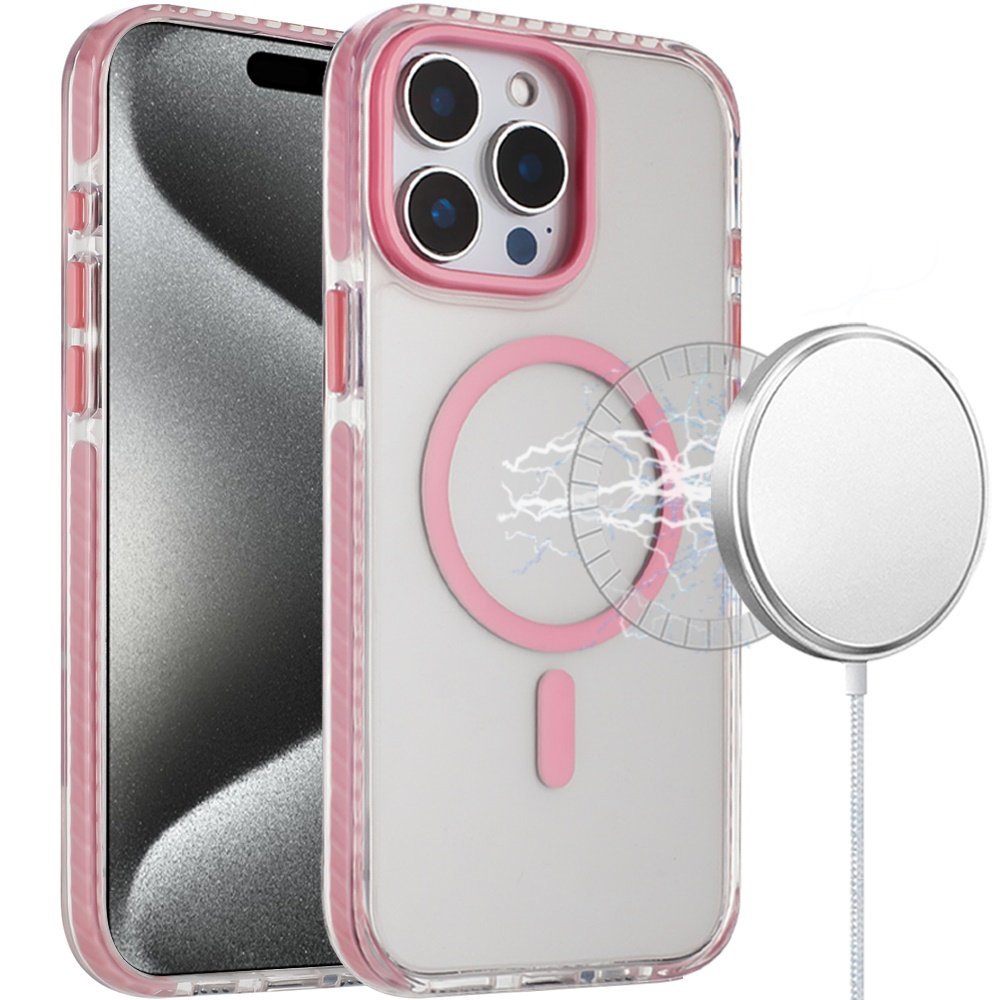 for ip15 pro max transparent matching color magnetic ring hybrid pink