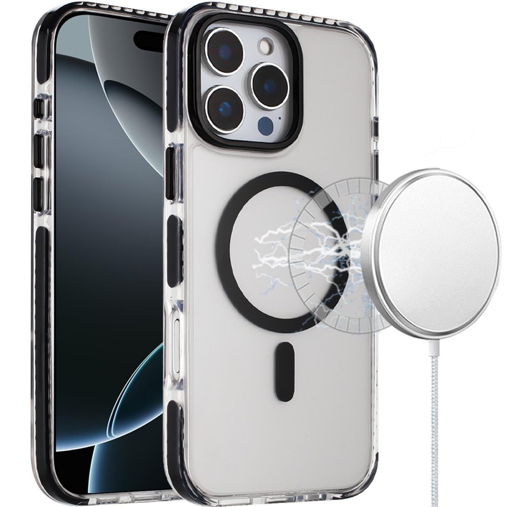 for iphone 16 pro max 6.9 transparent matching color magnetic ring hybrid black