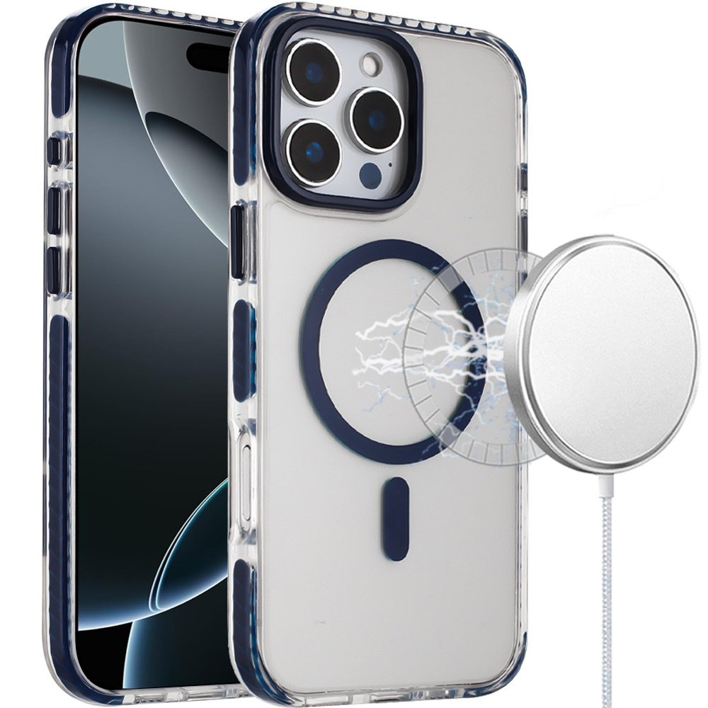 for iphone 16 pro max 6.9 transparent matching color magnetic ring hybrid blue