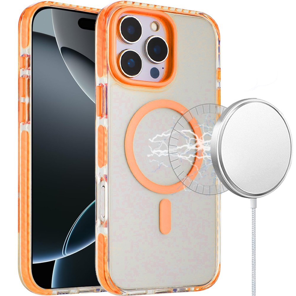 for iphone 16 pro max 6.9 inch transparent matching color magnetic ring hybrid cosmic orange