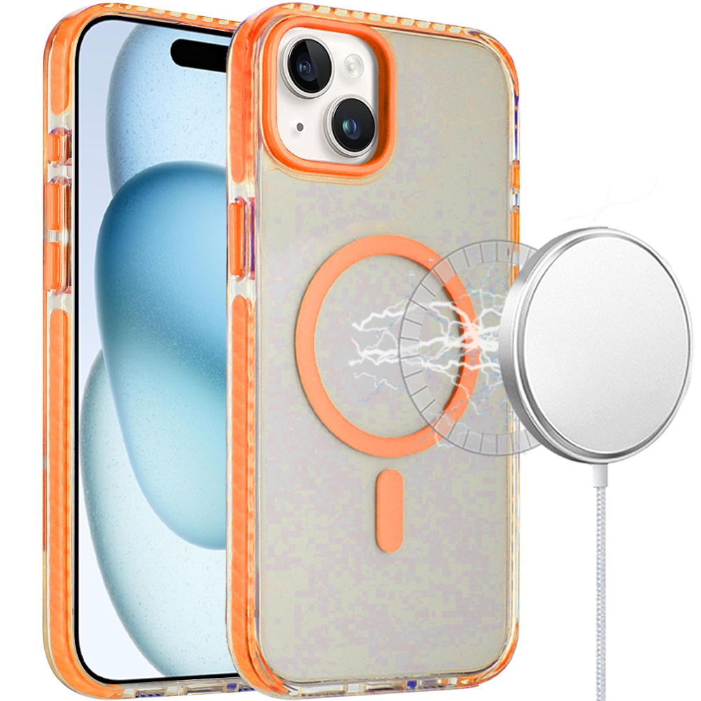 for iphone 15 plus/iphone 14 plus transparent matching color magnetic ring hybrid cosmic orange
