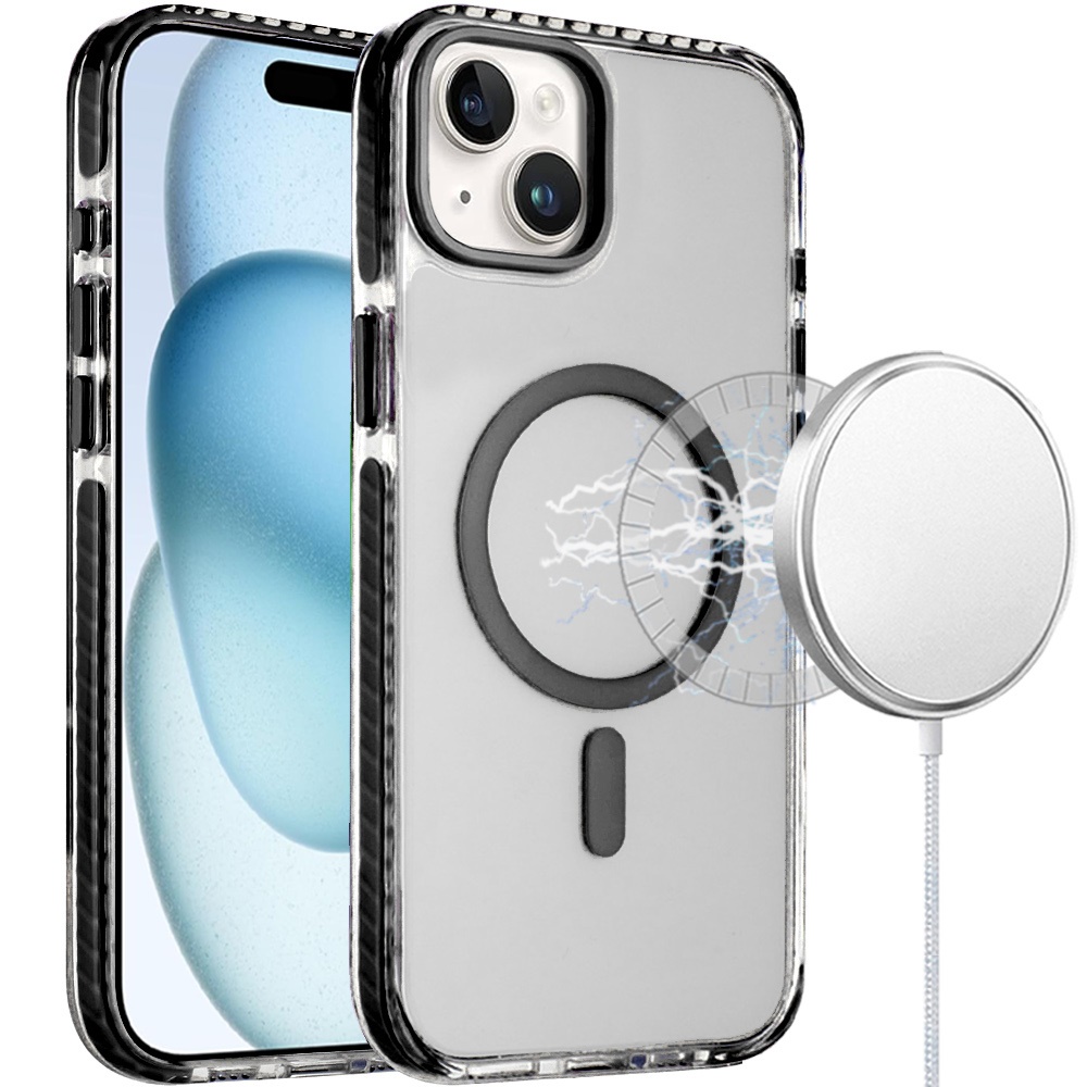 for iphone 15 transparent matching color magnetic ring hybrid black