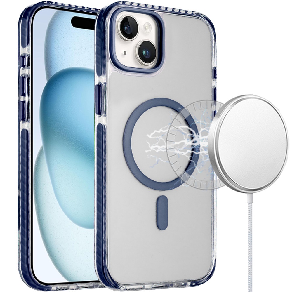 for iphone 15 transparent matching color magnetic ring hybrid blue