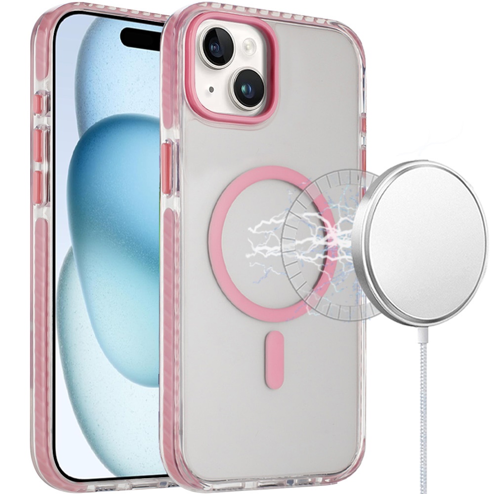 for iphone 15 transparent matching color magnetic ring hybrid pink
