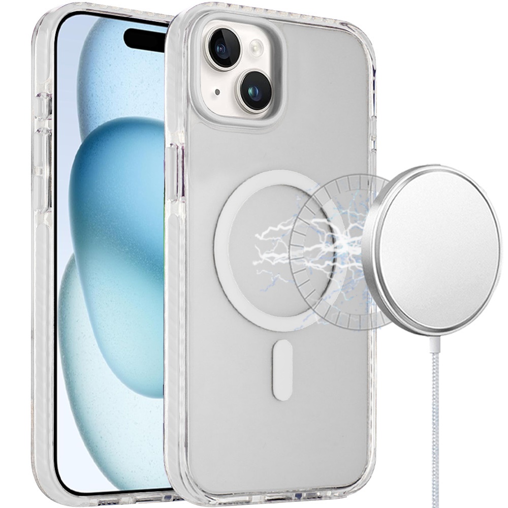 for iphone 15 transparent matching color magnetic ring hybrid white