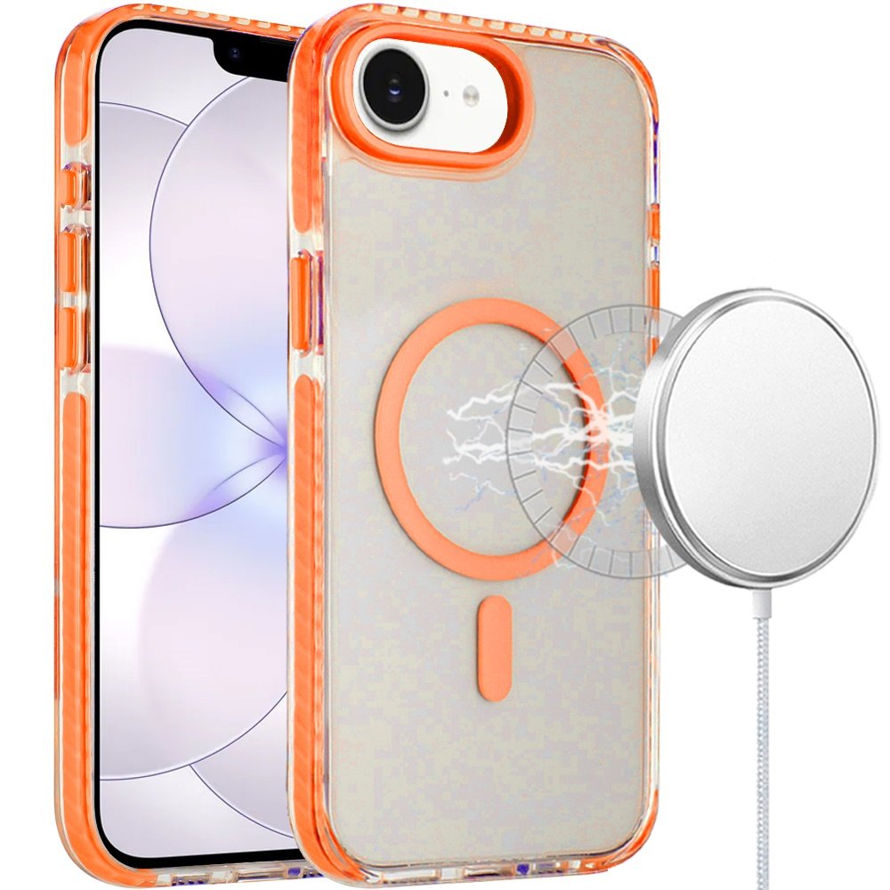 for iphone 16e (e edition) / se4 (2025) transparent matching color magnetic ring hybrid cosmic orange