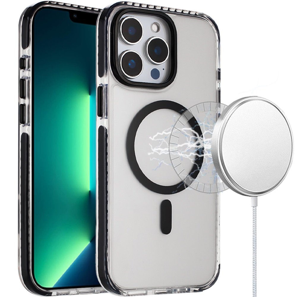 for iphone 13 pro max transparent matching color magnetic ring hybrid black