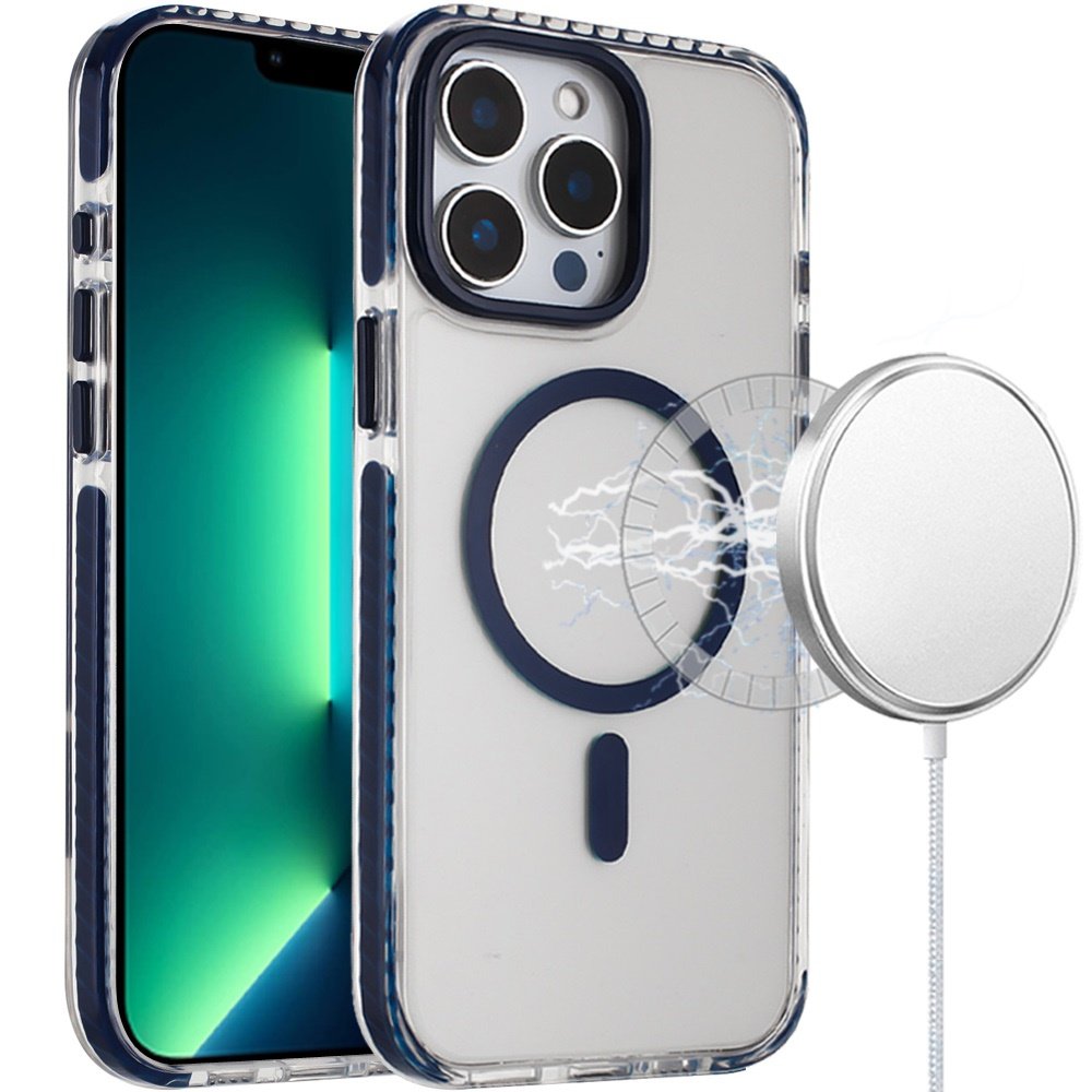 for iphone 13 pro max transparent matching color magnetic ring hybrid blue