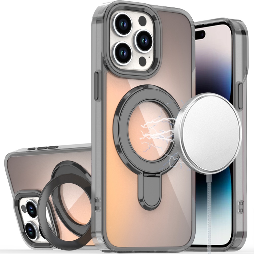 for iphone 14 pro max 6.7" chrome hq rotational magnetic ring hybrid black
