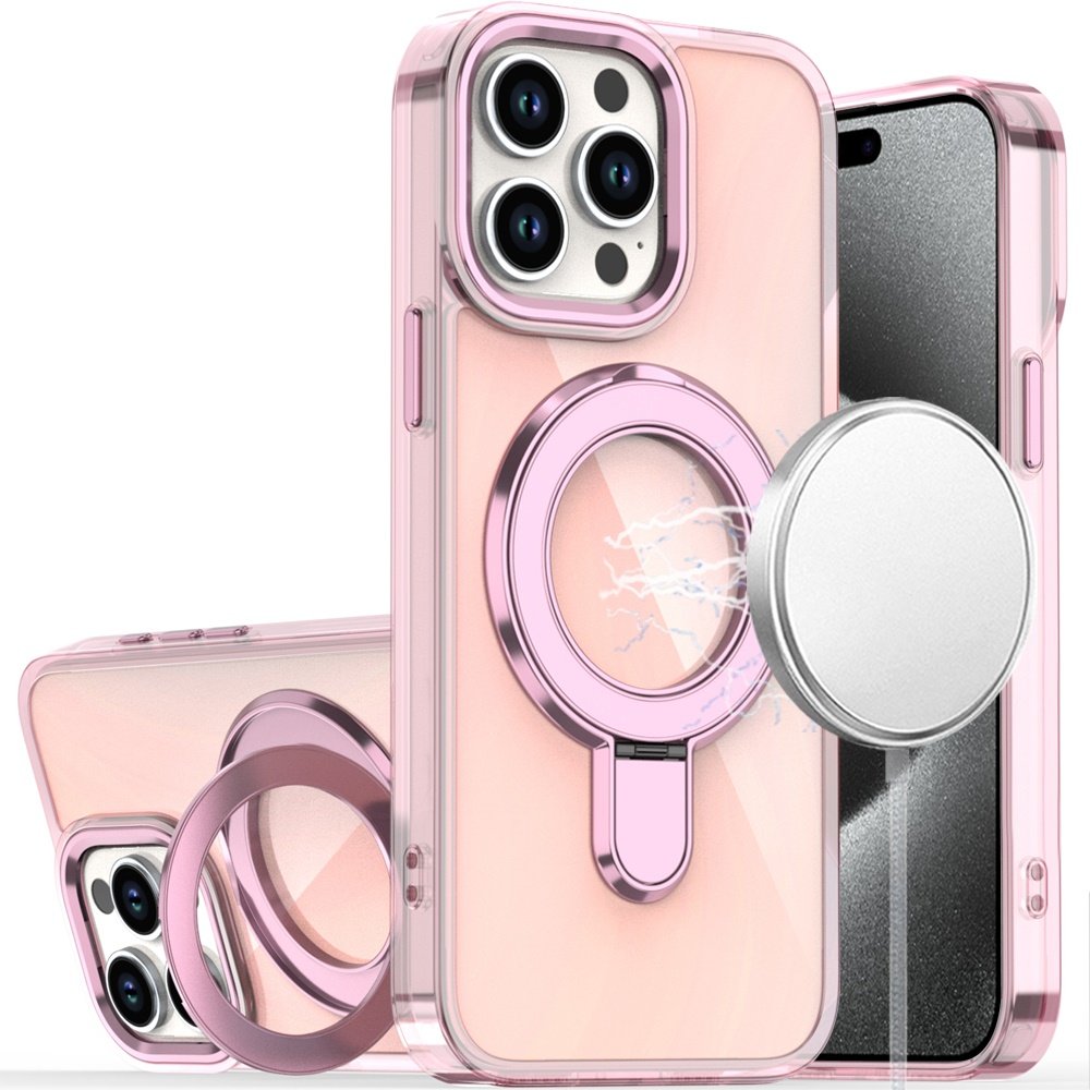for ip15 pro max chrome hq rotational magnetic ring hybrid light pink