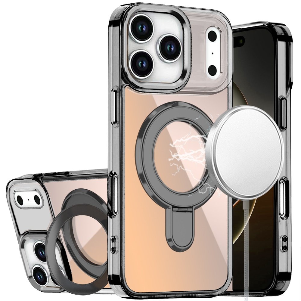 for iphone 17 pro max chrome hq rotational magnetic ring hybrid black