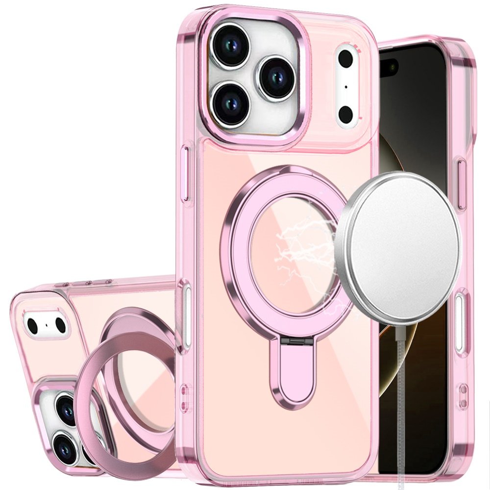 for iphone 17 pro chrome hq rotational magnetic ring hybrid light pink