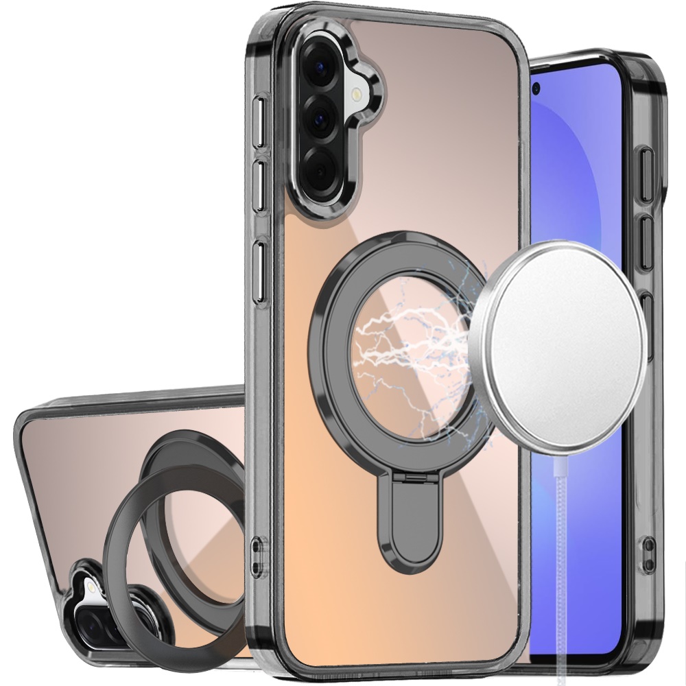 for samsung galaxy a37 chrome hq rotational magnetic ring hybrid black
