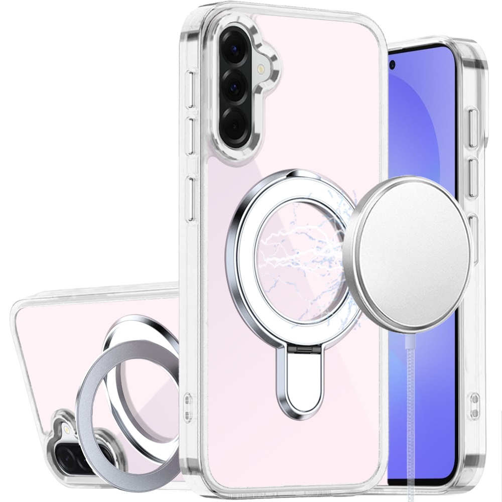 for samsung galaxy a37 chrome hq rotational magnetic ring hybrid clear