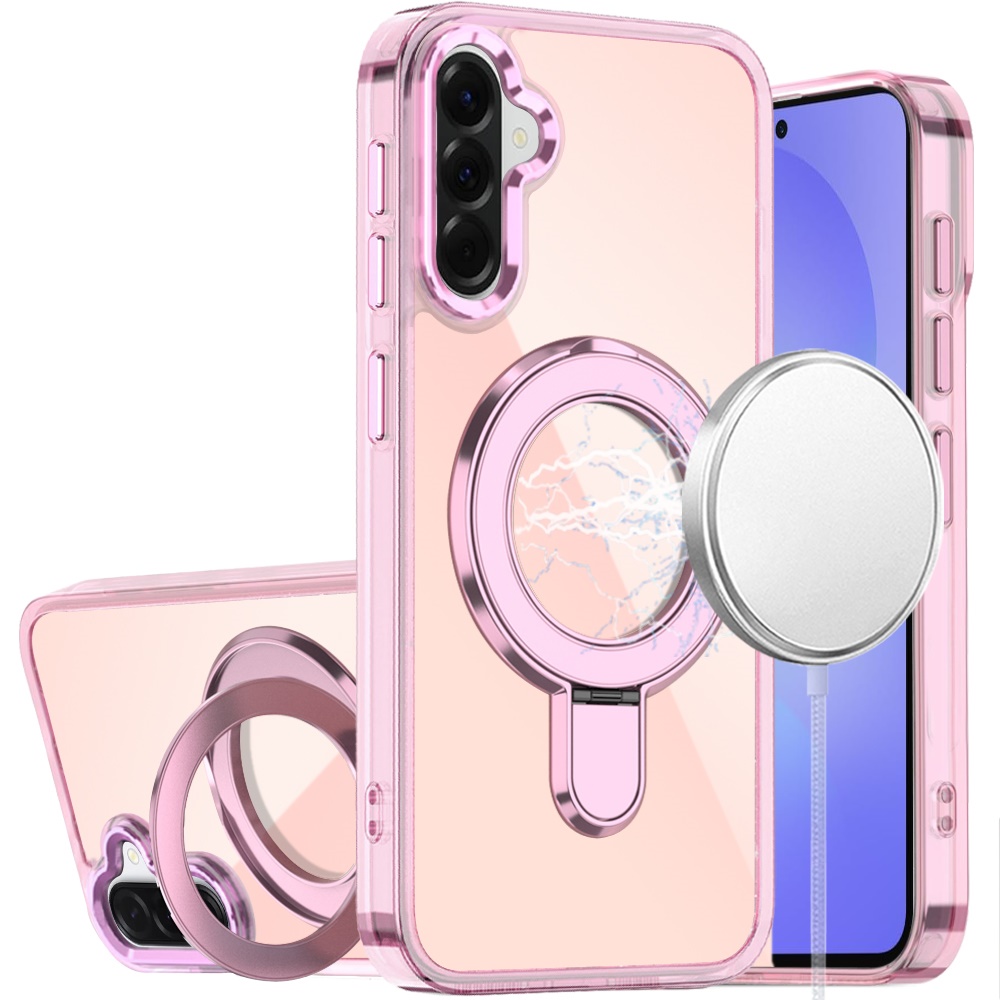 for samsung galaxy a37 chrome hq rotational magnetic ring hybrid light pink