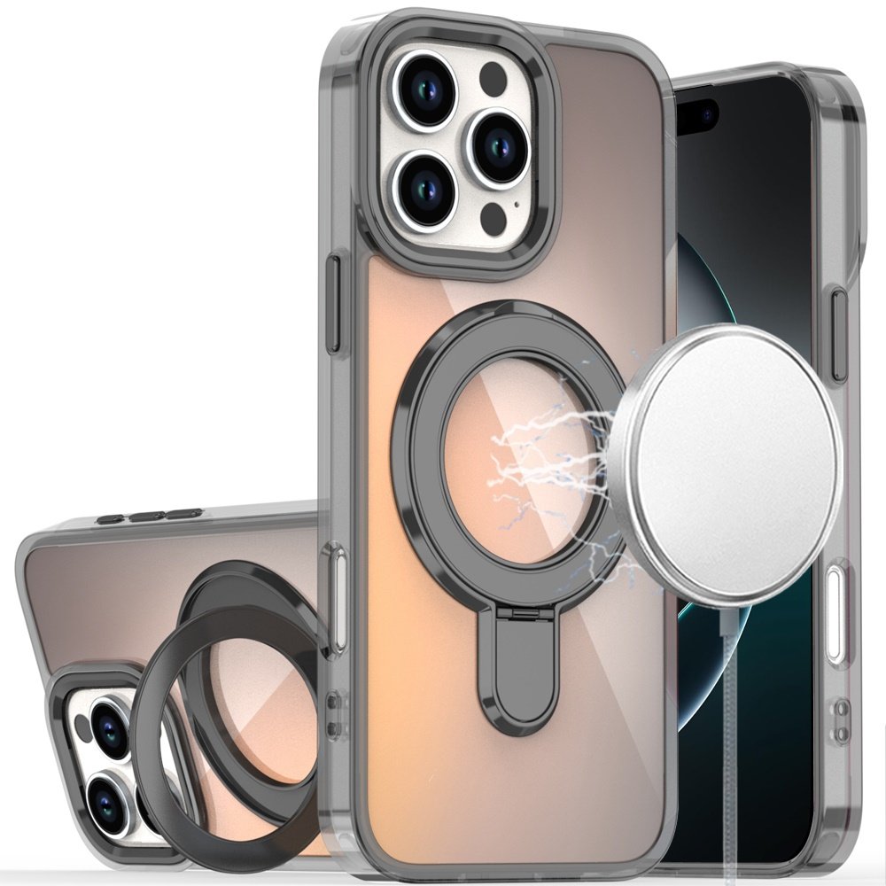 for iphone 16 pro max 6.9 chrome hq rotational magnetic ring hybrid black