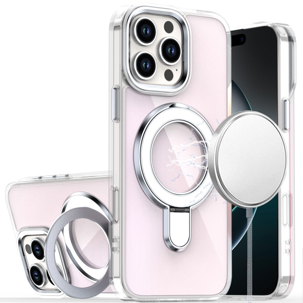 for iphone 16 pro max 6.9 chrome hq rotational magnetic ring hybrid clear
