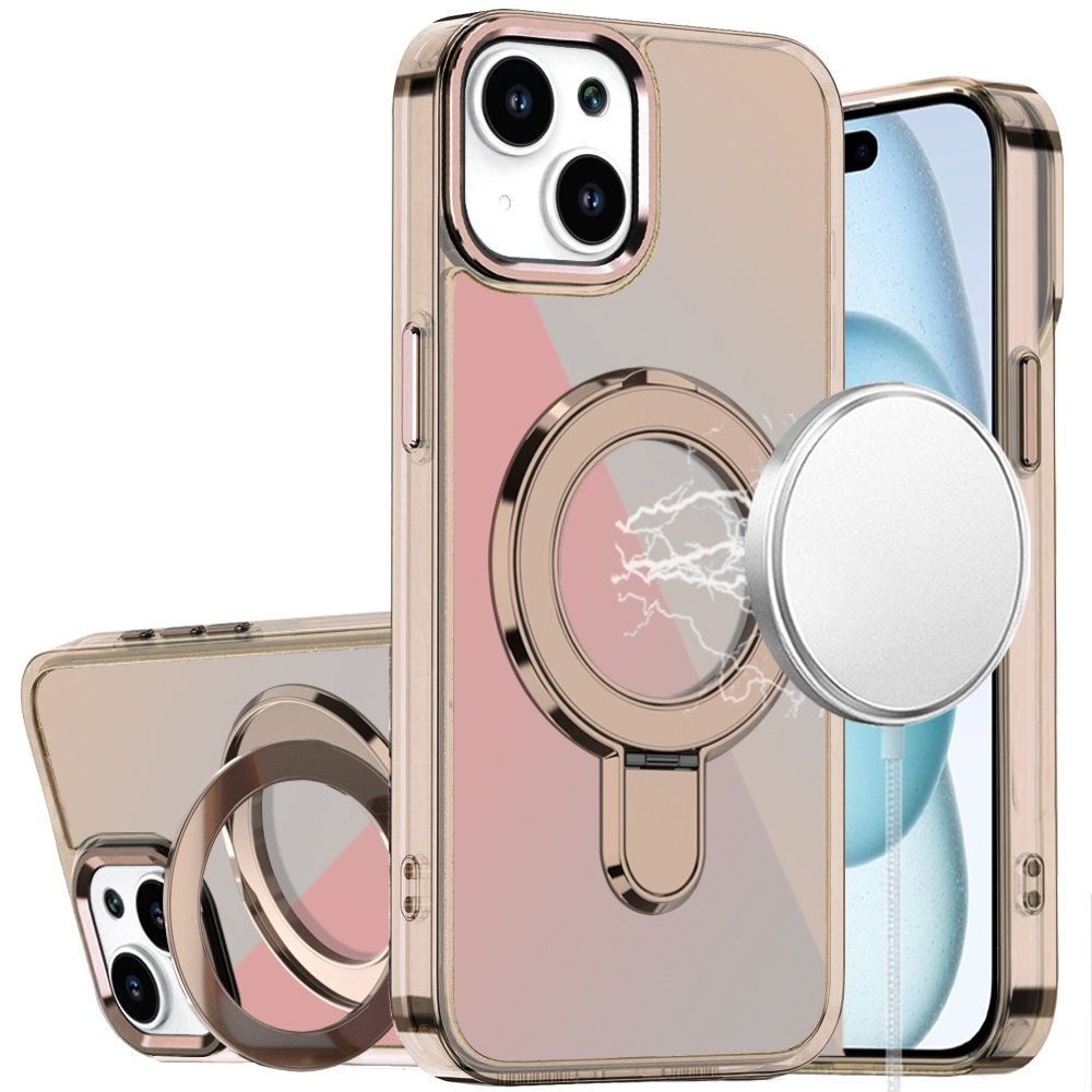 for iphone 15 plus/iphone 14 plus chrome hq rotational magnetic ring hybrid desert titanium