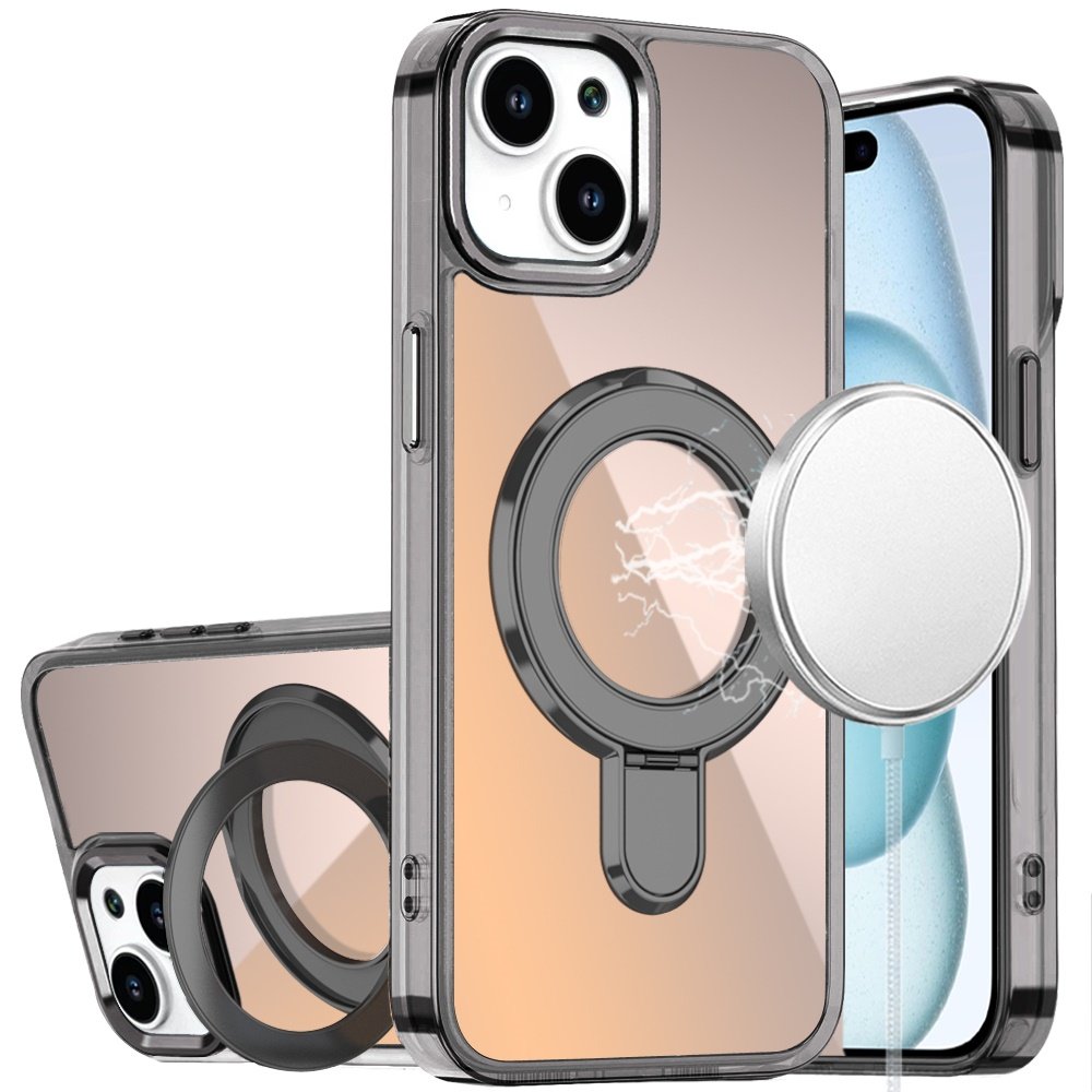 for iphone 15 chrome hq rotational magnetic ring hybrid black
