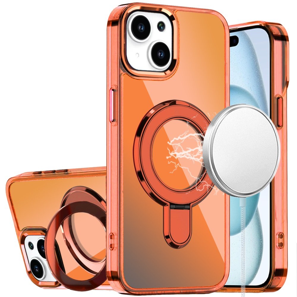 for iphone 15 chrome hq rotational magnetic ring hybrid cosmic orange